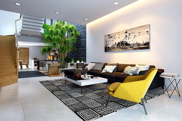 thiết kế nội thất phòng khách nhà 2 tầng