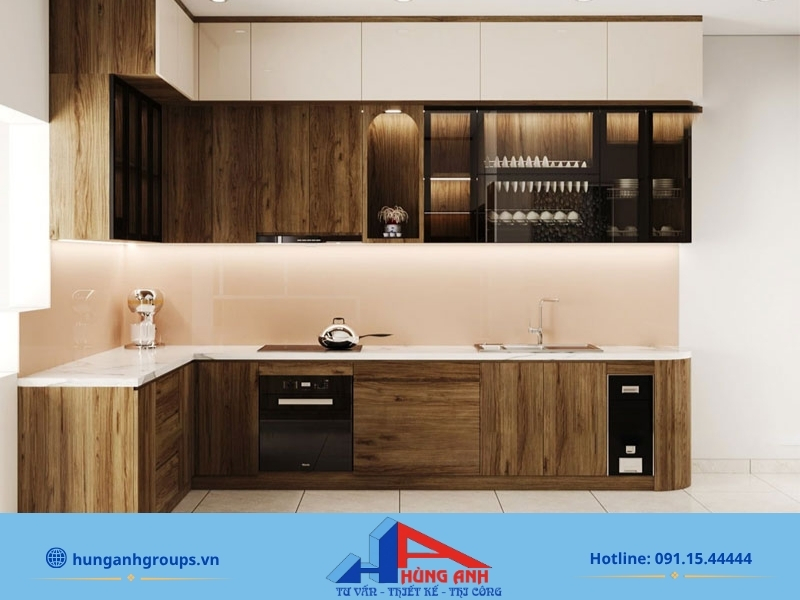Thiết kế nội thất phòng bếp | 50+ Mẫu 2026 & Bảng giá chuẩn Kết hợp gỗ MDF lõi xanh và nhựa Picomat (khoang chậu rửa) là giải pháp bền bỉ, tiết kiệm nhất.