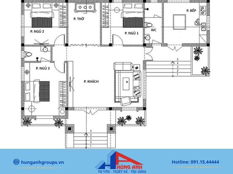 99+ Mẫu nhà cấp 4 chữ L đẹp, hiện đại, tối ưu chi phí 2026 Khu vực vệ sinh khép kín tiện nghi cho mặt bằng nhà chữ L 3 phòng ngủ
