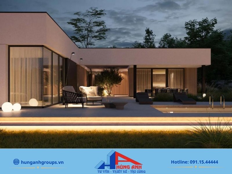 99+ Mẫu nhà cấp 4 chữ L đẹp, hiện đại, tối ưu chi phí 2026 Mẫu nhà cấp 4 chữ L hiện đại với không gian mở thoáng đãng