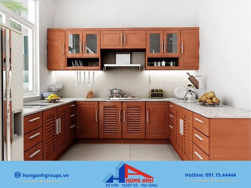 Thiết kế nội thất phòng bếp | 50+ Mẫu 2026 & Bảng giá chuẩn Mẫu nội thất phòng bếp sử dụng gam màu pastel tươi tắn kết hợp cốt gỗ chống ẩm