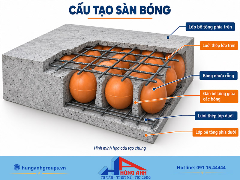 Cấu tạo sàn bóng (BubbleDeck) và quy trình thi công sàn bóng Cấu tạo của sàn bóng