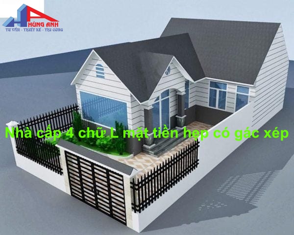 Mẫu nhà cấp 4 chữ L có gác xép - mặt tiền hẹp