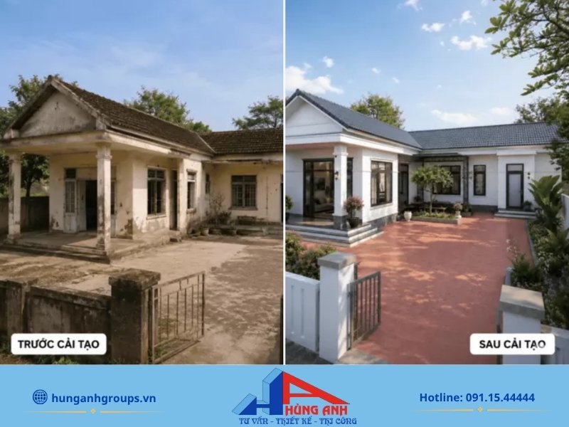 99+ Mẫu nhà cấp 4 chữ L đẹp, hiện đại, tối ưu chi phí 2026 Hùng Anh Groups thi công cải tạo nhà cấp 4 chữ L cũ tối ưu lại góc chết lãng phí