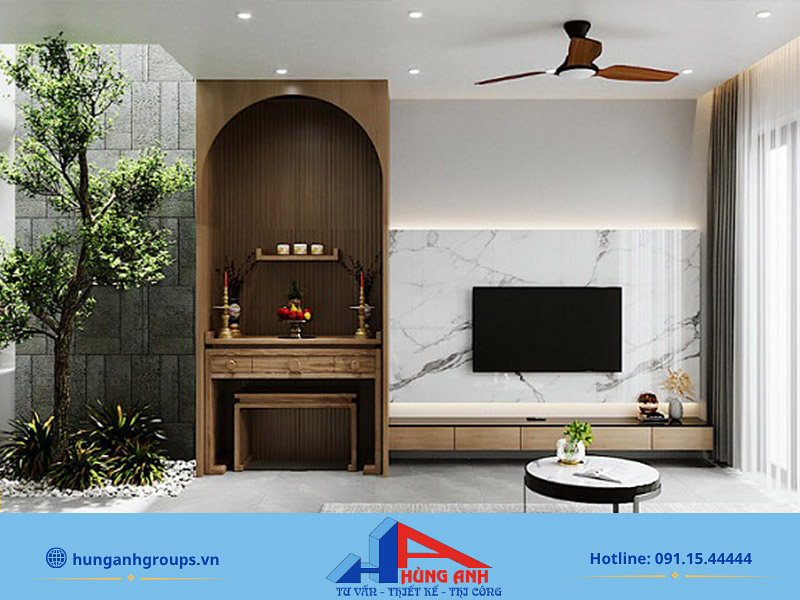 Thiết kế gian thờ trong phòng khách tại nhà phố