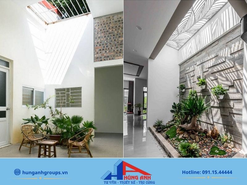 99+ Mẫu nhà cấp 4 chữ L đẹp, hiện đại, tối ưu chi phí 2026 Giải pháp thiết kế giếng trời giúp khu vực Bếp và Khách luôn ngập tràn ánh sáng tự nhiên