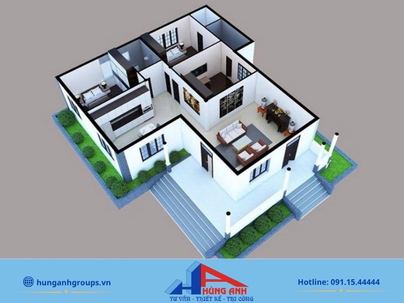 99+ Mẫu nhà cấp 4 chữ L đẹp, hiện đại, tối ưu chi phí 2026 Thiết kế không gian bên trong nhà cấp 4 chữ L tối ưu