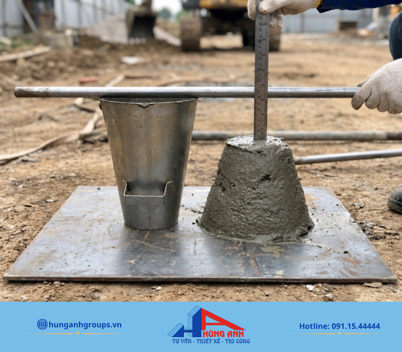 Cách kiểm tra bê tông tươi trước đổ đúng kỹ thuật công trình Đo độ sụt bằng côn Abrams xác định độ lưu động thực tế của mẻ bê tông theo TCVN 31062022.