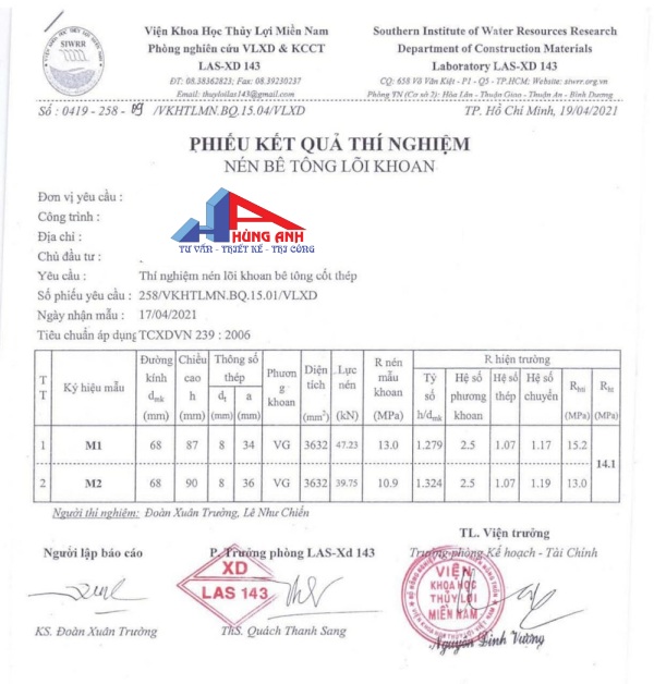 giấy kiểm định bê tông tươi