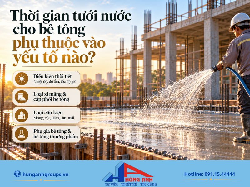 Thời điểm bắt đầu tưới nước không cố định mà phụ thuộc rất nhiều vào nhiệt độ, loại xi măng, cấp phối và đặc điểm của từng loại cấu kiện.