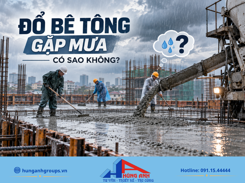 Đổ bê tông gặp mưa có sao không?