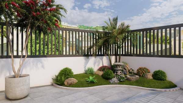 Thiết kế sân vườn kiểu nhật đẹp với hồ cá Koi, đá cuội, bonsai,đèn đá thu gon tieu canh