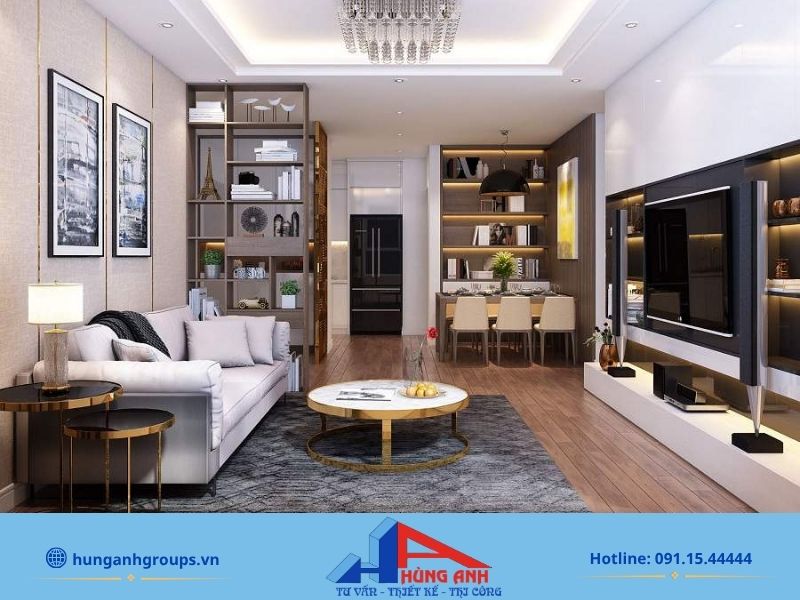 Hình chụp thực tế hoàn thiện thi công nội thất chung cư trọn gói đồng bộ, sắc nét và sang trọng.