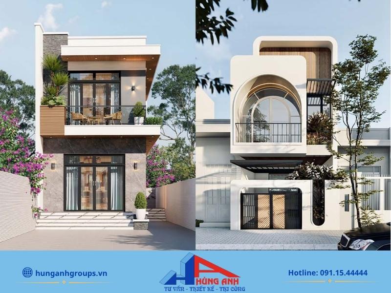 Cải tạo nhà ống 2 tầng trọn gói, thiết kế theo yêu cầu Mẫu nhà phố 2 tầng hiện đại với hình khối vuông vắn, ban công kính lớn mở rộng tầm nhìn.