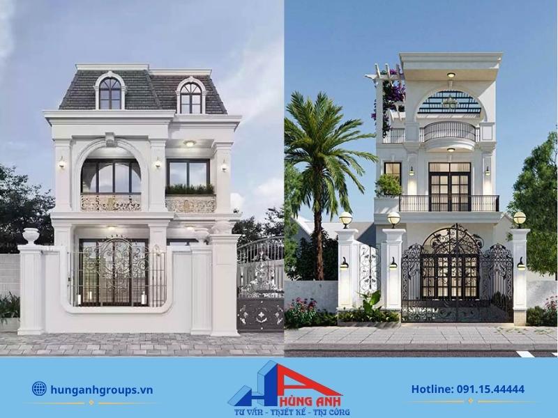 49+ Mẫu nhà phố 2 tầng đẹp tối ưu công năng tại Hà Nội Mẫu nhà phố 2 tầng tân cổ điển nổi bật với gam màu trắng trang nhã và đường nét phào chỉ tinh xảo.