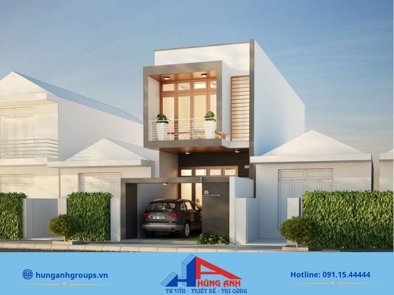 49+ Mẫu nhà phố 2 tầng đẹp tối ưu công năng tại Hà Nội Mẫu nhà phố 2 tầng tích hợp gara ô tô ngay tại tầng trệt, đảm bảo an toàn phương tiện và thuận tiện di chuyển.