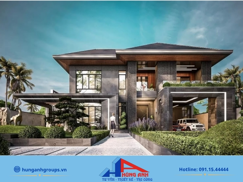 Thiết kế biệt thự 2 tầng tại Hà Nội | Mẫu đẹp, xu hướng 2026 Mẫu thiết kế biệt thự 2 tầng phong cách hiện đại không gian mở tối ưu chi phí