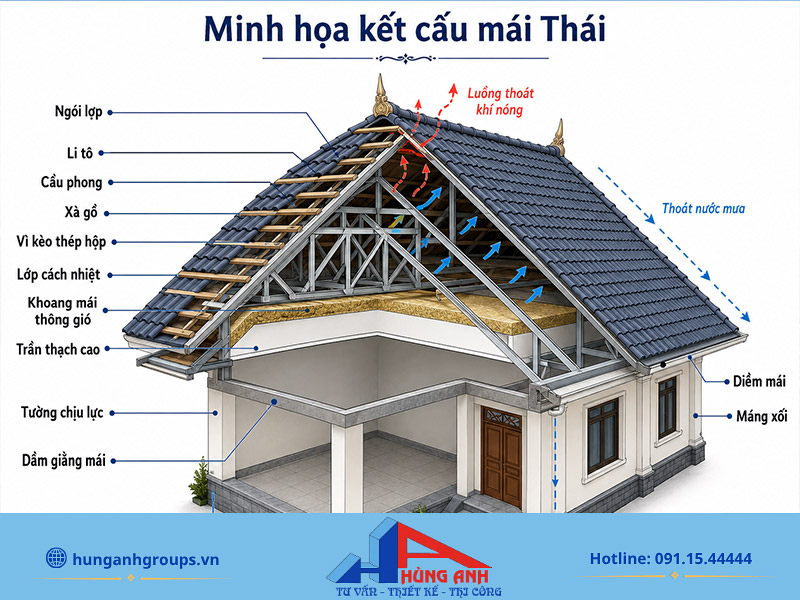 Minh Họa kết cấu mái Thái