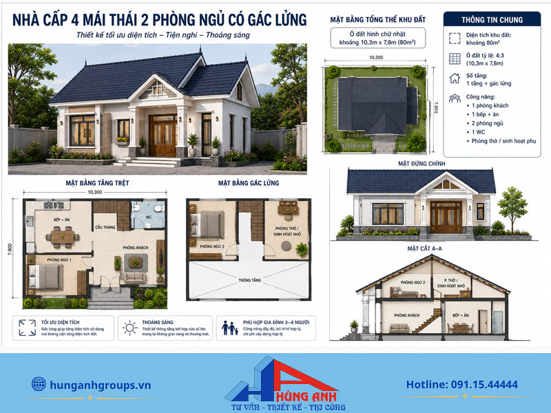 Nhà cấp 4 mái thái có gác lửng