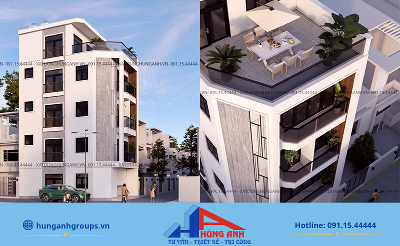 Nhà 2 mặt tiền 4 tầng 1 tum do Hùng Anh Group thiết kế nhà phố trọn gói