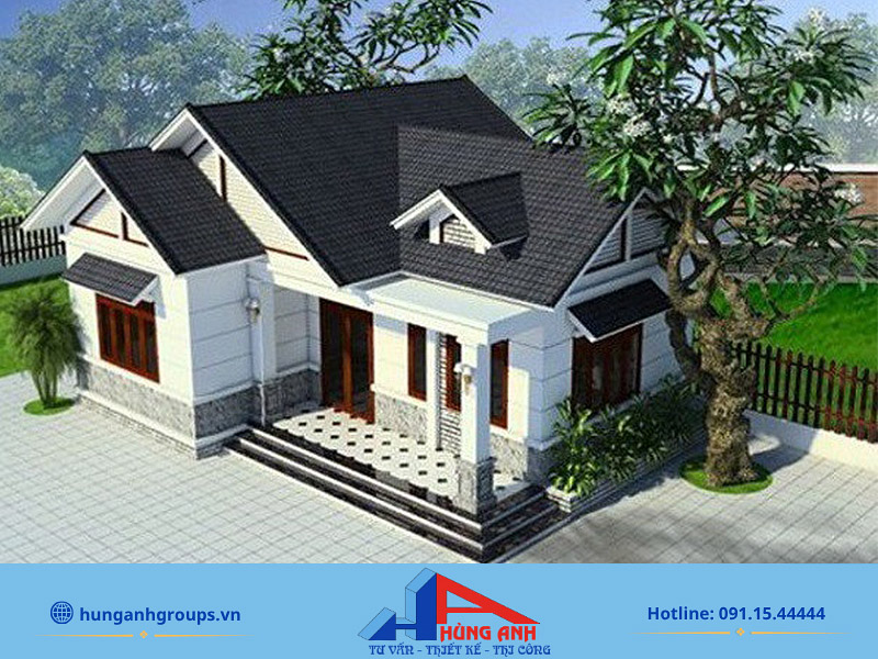 Phối cảnh nhà cấp 4 mái Thái ở nông thôn