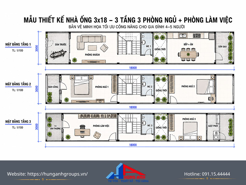 5 thiết kế nhà ống 3x18 ấn tượng phù hợp gia đình 3-5 người Mẫu thiết kế nhà ống số 2