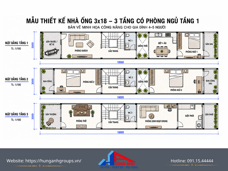 5 thiết kế nhà ống 3x18 ấn tượng phù hợp gia đình 3-5 người Mẫu thiết kế nhà ống rộng 3m sâu 18m 3 tầng