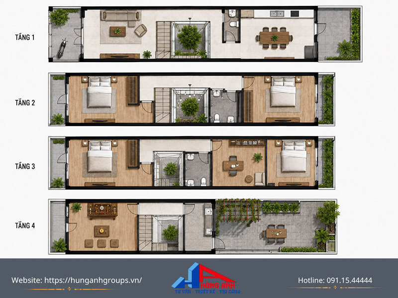 5 thiết kế nhà ống 3x18 ấn tượng phù hợp gia đình 3-5 người Mẫu thiết kế nhà ống rộng 3m sâu 18m 4 tầng
