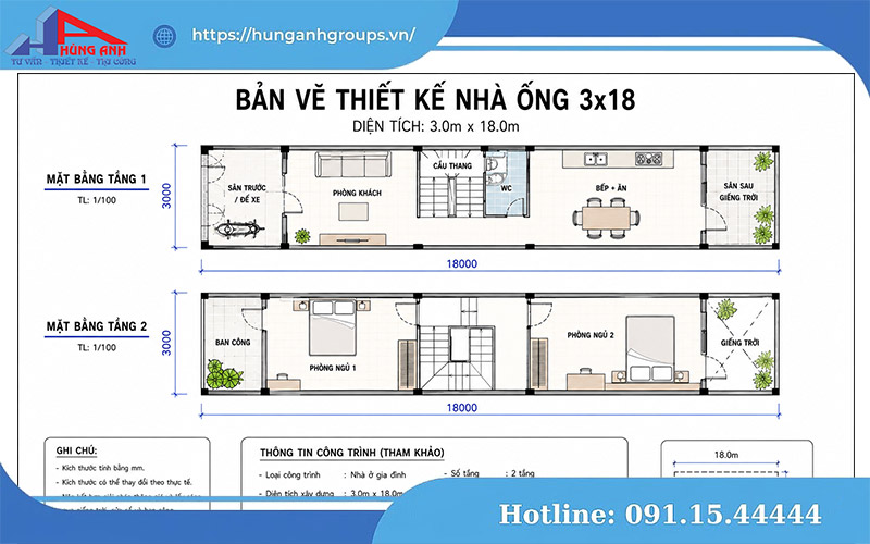 thiết kế nhà ống 3x18