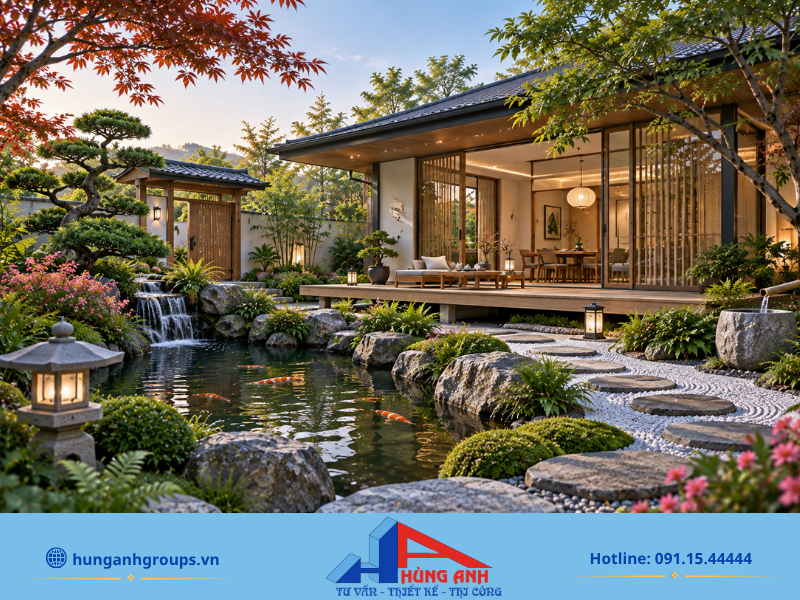 Sự thanh tịnh, giản dị và cân đối hoàn hảo trong thiết kế cảnh quan nhà vườn kiểu Nhật.