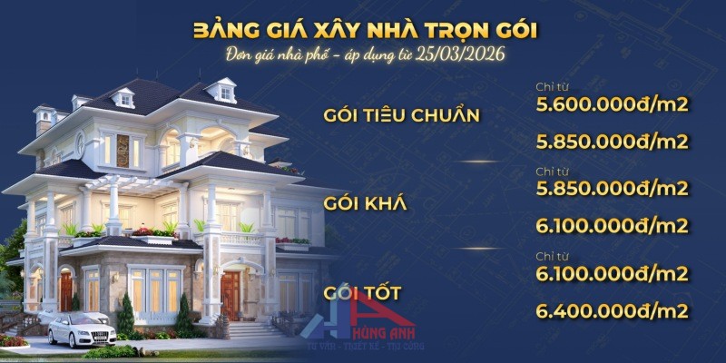 bảng giá xây nhà năm 2026