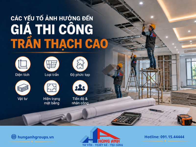 Giá Thi Công Trần Thạch Cao 2026 | Bảng Giá Chi Tiết Trọn Gói Các yếu tố ảnh hưởng đến giá thi công trần thạch cao