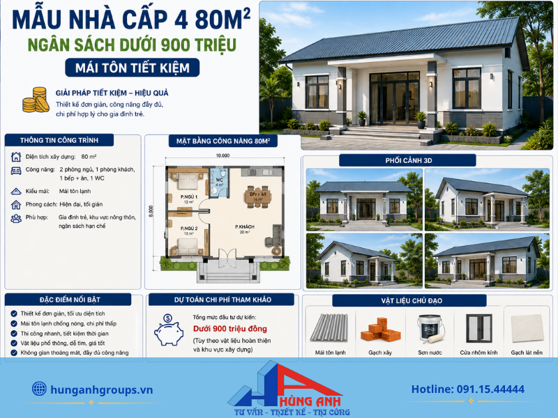 Không gian nhà mái tôn tiết kiệm nhưng vẫn đáp ứng đầy đủ công năng sinh hoạt cơ bản cho gia đình.