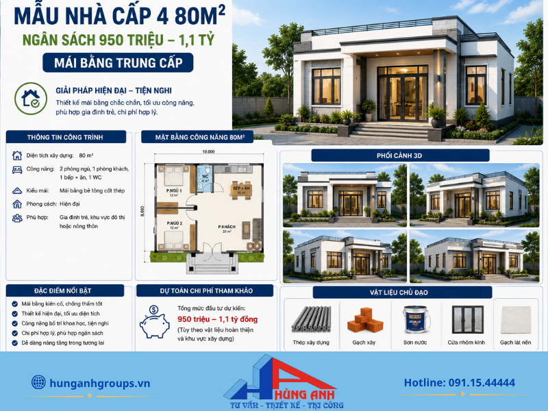 Kiến trúc mái bằng không chỉ thẩm mỹ mà còn thuận tiện cho việc cải tạo, nâng tầng trong tương lai.