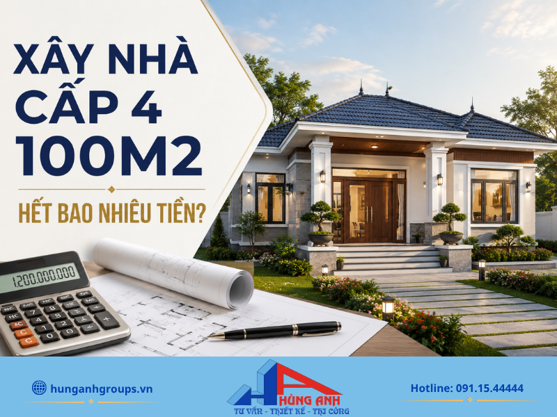 Chi phí xây nhà cấp 4 100m2 chi tiết, bảng dự toán chính xác và đầy đủ 2026 Chi phí xây dựng nhà cấp 4 100m2 sẽ dao động khác nhau tùy thuộc vào lựa chọn kiểu mái, công năng phòng ngủ và chất lượng vật liệu hoàn thiện của gia chủ.