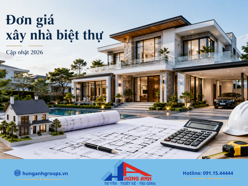 Bảng tổng hợp tham khảo đơn giá xây nhà biệt thự năm 2026 giúp gia chủ dễ dàng khoanh vùng ngân sách phù hợp.