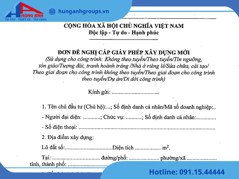 Mẫu đơn xin sửa chữa nhà