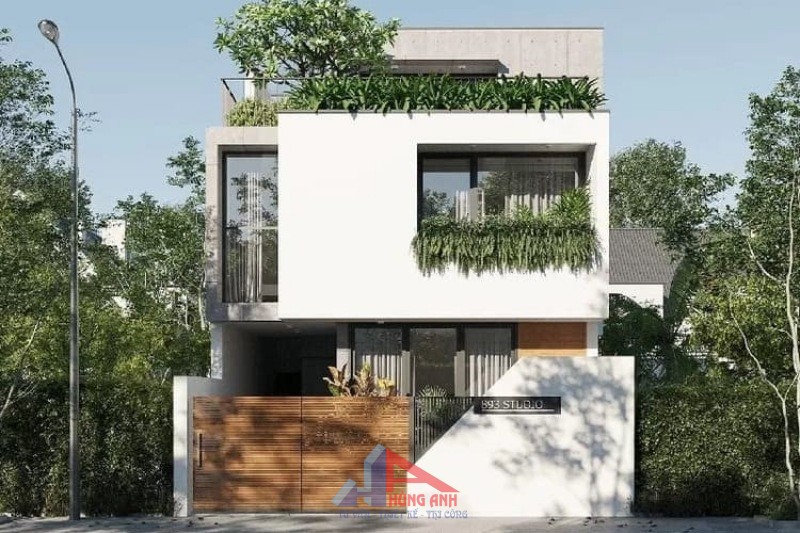 nhà 2 tầng xanh