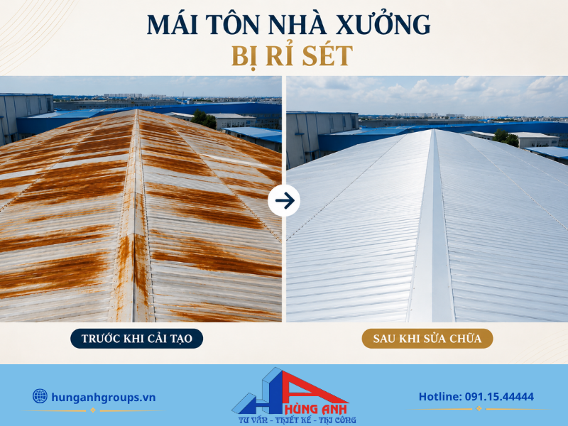 Tình trạng mái tôn bị rỉ sét, xuống cấp cần được kiểm tra và xử lý kịp thời để tránh làm hỏng thiết bị và hàng hóa bên trong.