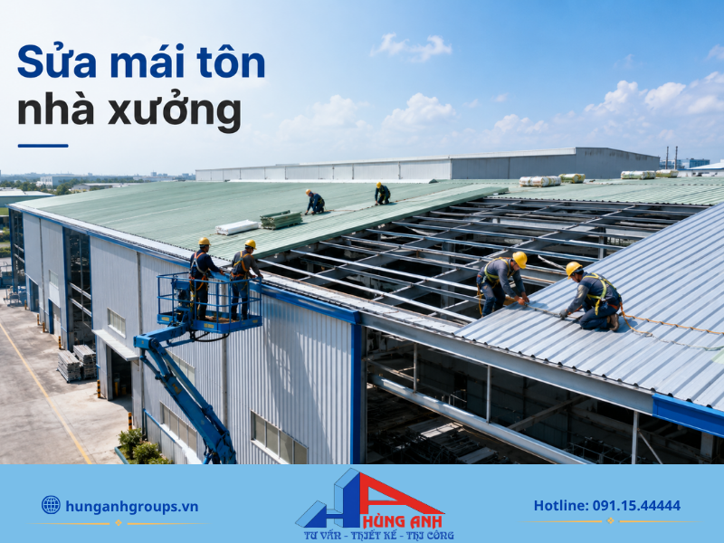 Sửa Chữa Nhà Xưởng Trọn Gói 2026 – Đơn Giá Chi Tiết Thi công thay mới và gia cố mái tôn giúp chống dột, chống nóng hiệu quả và không làm gián đoạn quá trình sản xuất.