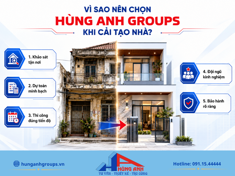 Đơn Giá Cải Tạo Nhà 2026: Bảng Giá Chi Tiết Từng Hạng Mục vi sao lua chon hung anh groups
