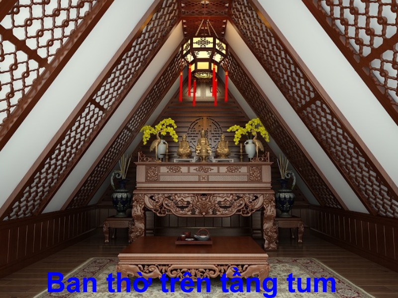 Tầng tum nhà thiết kế phòng thờ trên tầng tum