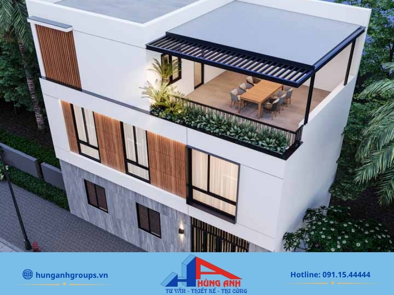 Tum nhà kết hợp mái che và cây xanh