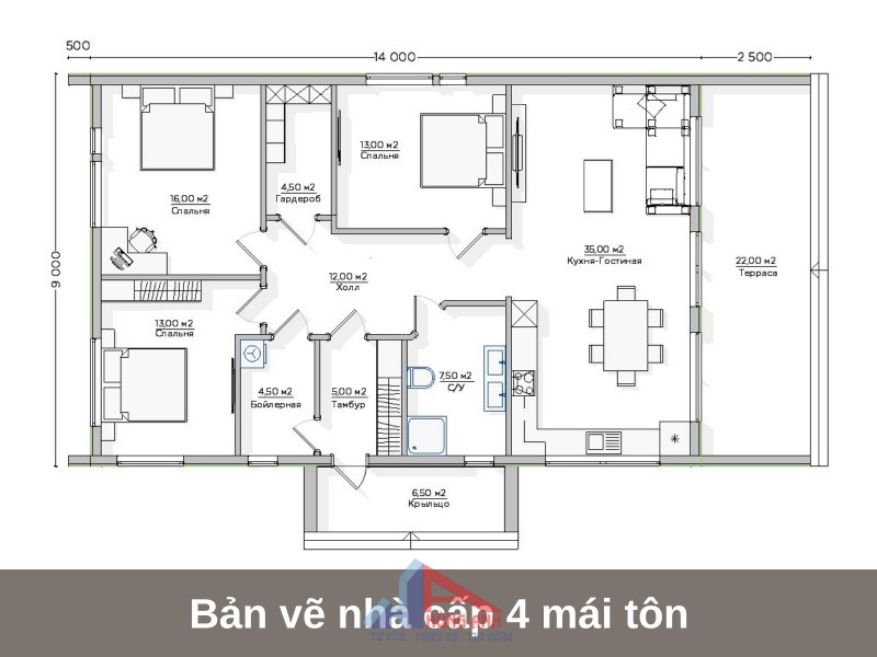 bản vẽ nhà cấp 4 mái tôn