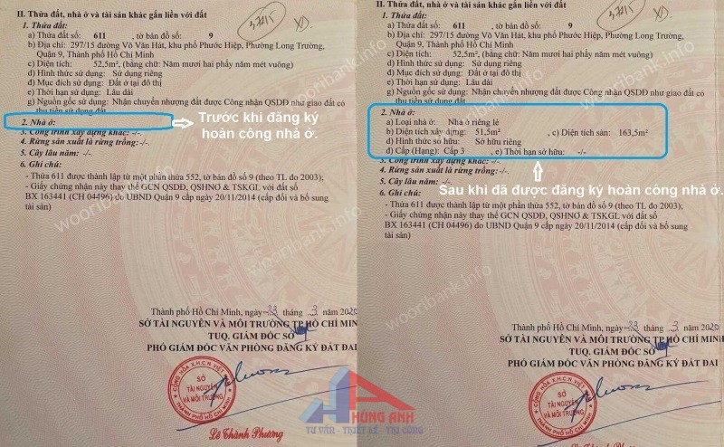 hoàn công xây dựng vào sổ hồng