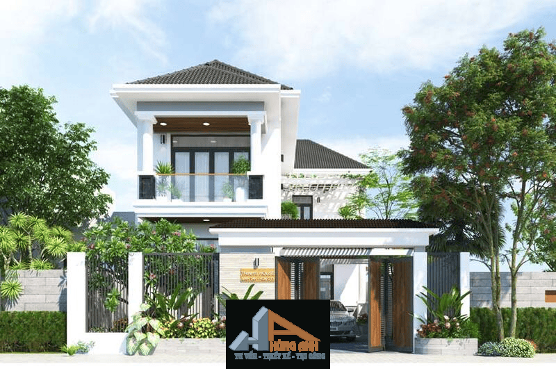 Mẫu biệt thự 2 tầng mái nhật có sân vườn