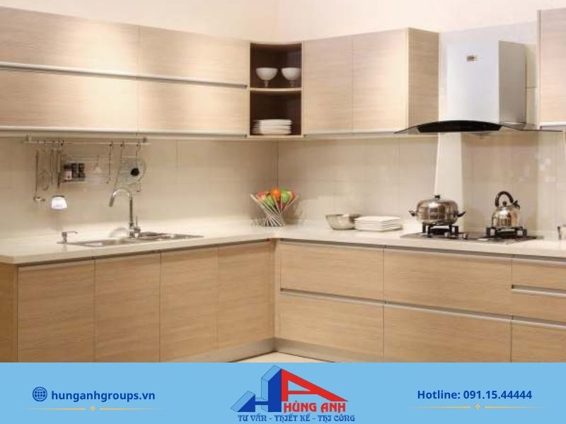 Tủ bếp công nghiệp MDF phủ Melamine phổ thông