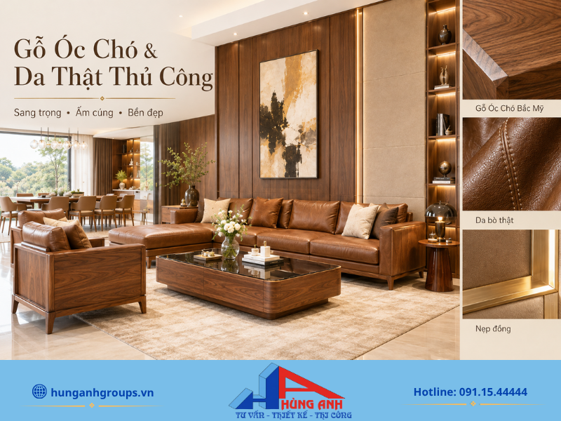 Sự kết hợp hoàn hảo giữa gỗ Óc Chó Bắc Mỹ và da bò thật tạo nên không gian nội thất đẳng cấp, có chiều sâu.