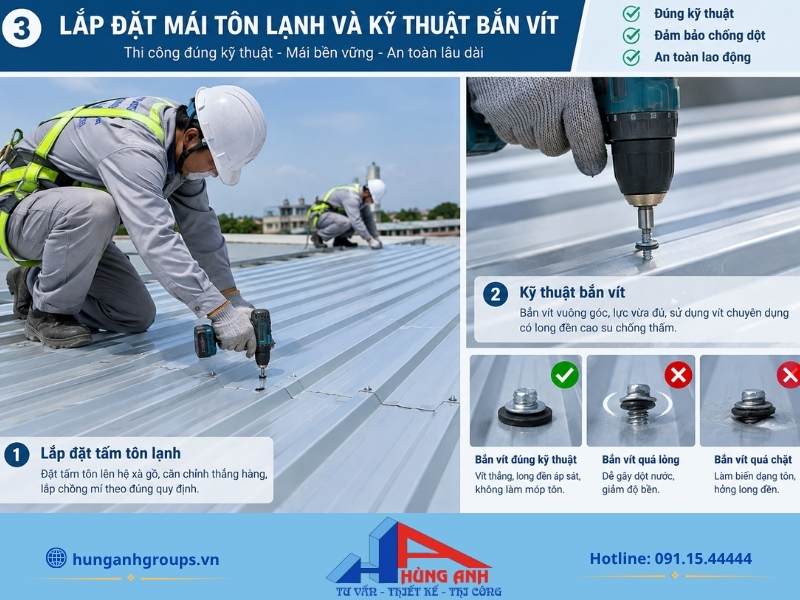 Dịch Vụ Thi Công Làm Mái Tôn Lạnh Trọn Gói – Báo Giá 2026 Lắp đặt mái tôn lạnh và kỹ thuật bắn vít