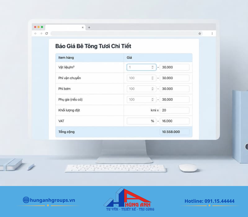 Giá bê tông tươi theo mác và cách tính chi phí xây dựng Báo giá chi tiết cần bóc tách rõ chi phí vật liệu, phí bơm, vận chuyển và thuế VAT.